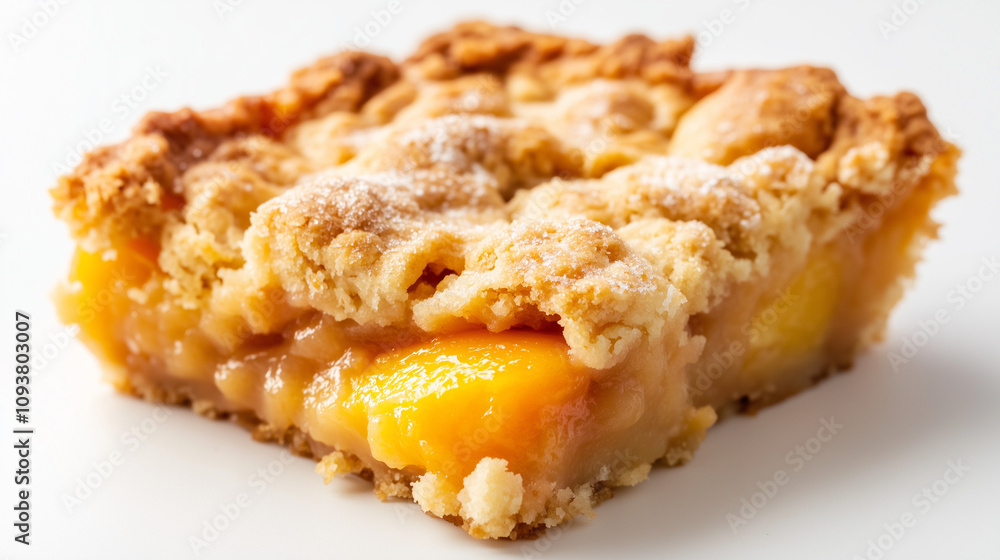 slice of peach cobbler on white background
slice of peach cobbler on white background