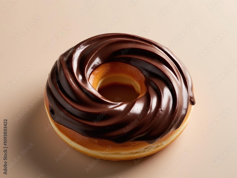 Appetizing donut with chocolate icing on a light background, high-calorie dessert Appetizing donut with chocolate icing on a light background, high-calorie dessert