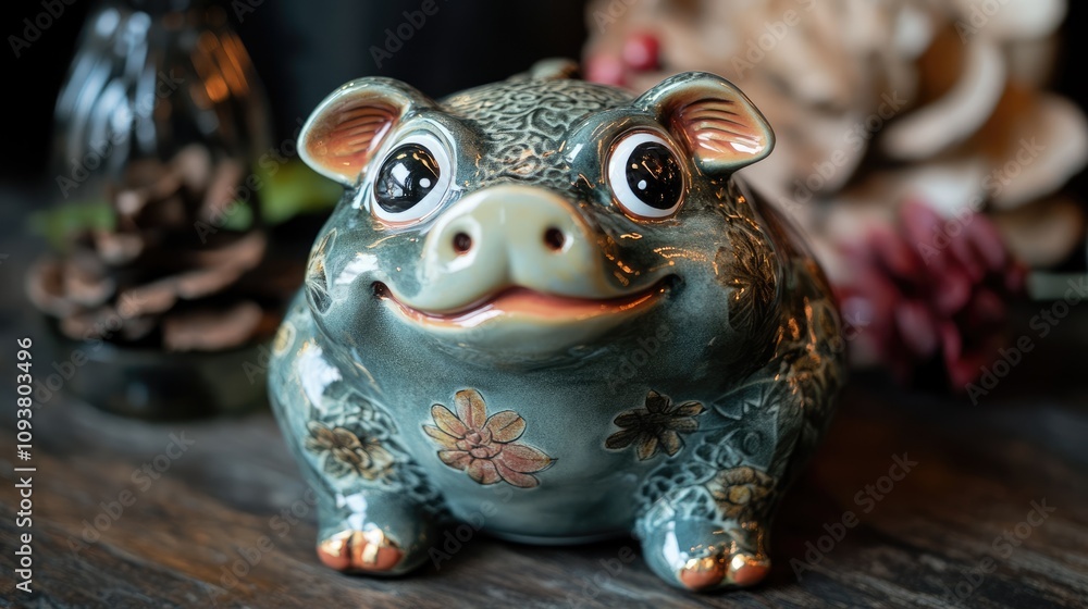 Charming Ceramic Pig Figurine with Floral Design, Cute Expression and Glossy Finish, Perfect for Home Decor and Gifts, Nature-Inspired Artistry for Animal Lovers Charming Ceramic Pig Figurine with Floral Design, Cute Expression and Glossy Finish, Perfect for Home Decor and Gifts, Nature-Inspired Artistry for Animal Lovers