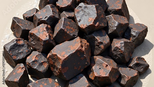 Textured cubic stones mottled in brown and rust tones for industrial background