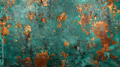 Aged textured copper metal background with verdigris
