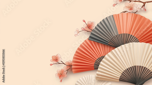 pink background with pink paper fans and flowers