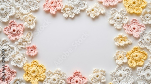 Crafting crochet patterns small flower motifs home decor visual art bright and cheerful artistic concept