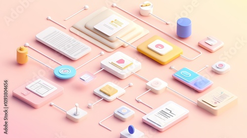 Wallpaper Mural Abstract composition of colorful digital interface elements in soft pastel tones, showcasing various icons, charts, and geometrical shapes for modern design projects Torontodigital.ca