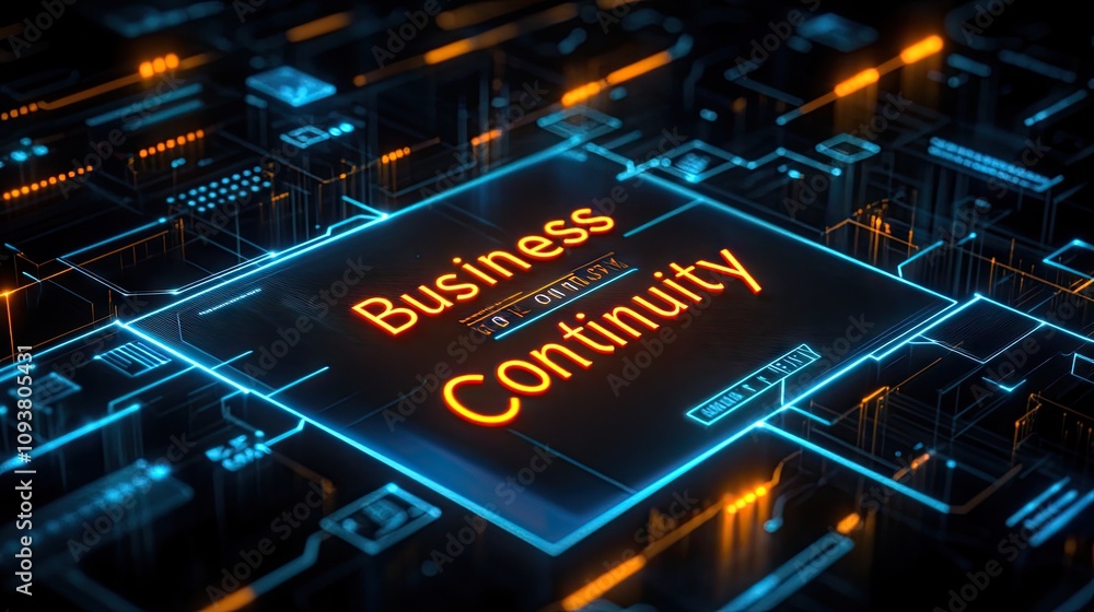 Abstract Digital Background Featuring the Concept of Business Continuity with Neon Lights and Circuitry Elements, Representing Modern Technology and Data Management Abstract Digital Background Featuring the Concept of Business Continuity with Neon Lights and Circuitry Elements, Representing Modern Technology and Data Management