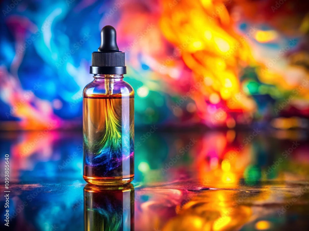 Captivating Close-Up of a Colorful Bottle of Vaping Liquid with Selective Focus Highlighting Flavorful E-Liquid in a Drone Photography Setting Captivating Close-Up of a Colorful Bottle of Vaping Liquid with Selective Focus Highlighting Flavorful E-Liquid in a Drone Photography Setting