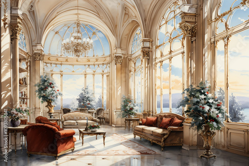 Wallpaper Mural chic bright spacious living room, ballroom in  Christmas,   Torontodigital.ca