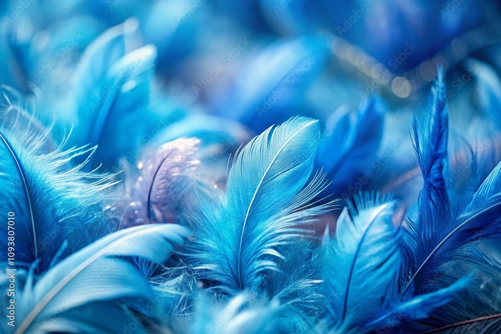 Fototapeta premium Captivating Documented Scene of Blue Feathers Against a Soft Background, Showcasing the Natural Beauty and Textural Intricacies of Avian Feathers in Various Shades of Blue