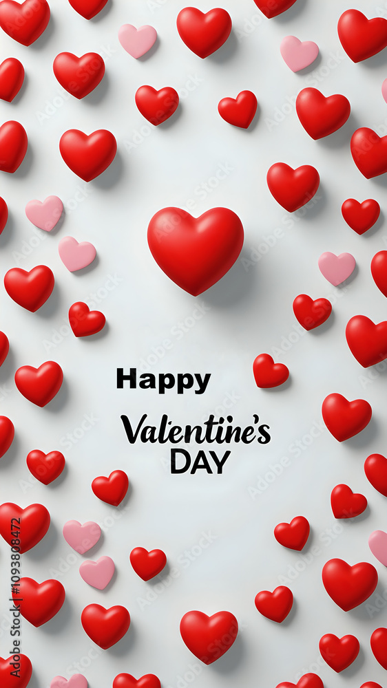valentines day card, luxury 3D red hearts,  happy Valentine's Day, greeting card, header of web, banner,  wedding design on white background