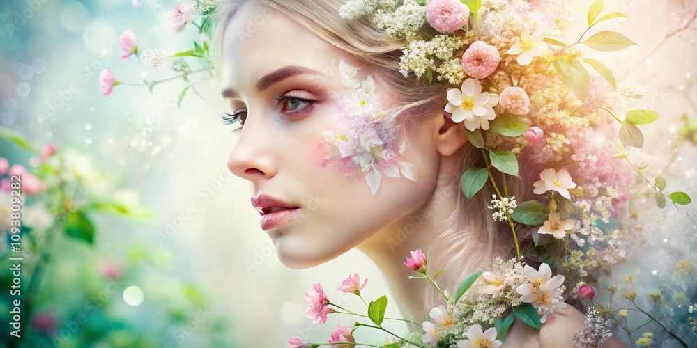 Fototapeta premium Captivating Double Exposure Photography Showcasing Soft Skin Merging with Nature's Serenity, Evoking a Sense of Calmness and Inner Peace in an Artistic Visual Composition