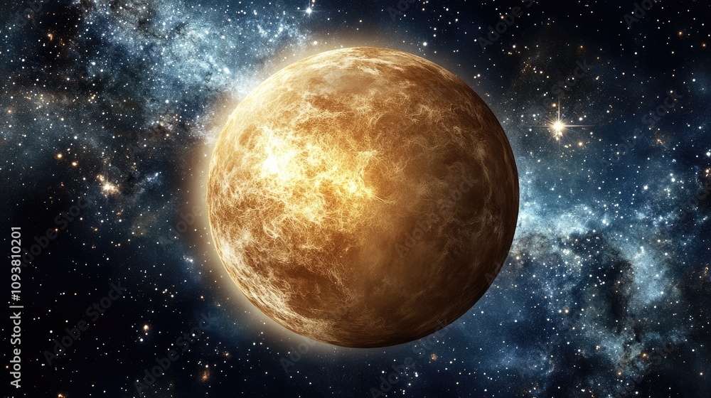 Obraz premium Vibrant View of Venus Against a Stunning Cosmic Backdrop with Stars and Nebulae Highlighting the Mystique of the Universe and Planetary Formation