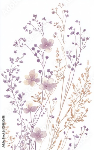 Delicate pastel flowers on a white background