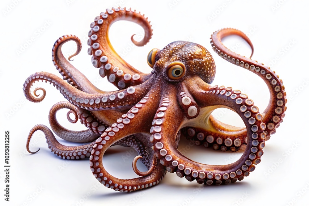 Obraz premium Captivating Illustration of an Octopus on a White Background, Perfect for Nature and Marine Life Themes in Low Light Photography