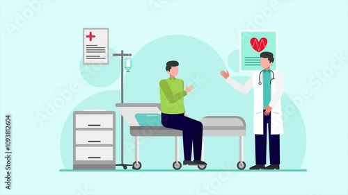 Animated video Doctor and patient concept. Full length animation illustration. High quality 4k footage.
