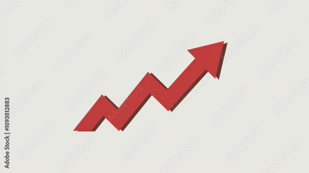 A bold red upward arrow symbolizes growth and success, set against a clean white background, embodying ideas of progress and positive trends. A bold red upward arrow symbolizes growth and success, set against a clean white background, embodying ideas of progress and positive trends.