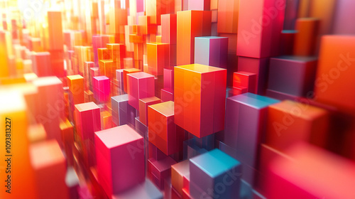 Fototapeta Naklejka Na Ścianę i Meble -  dynamic abstract geometric background featuring sharp, 3D floating shapes in vibrant hues, creating a sense of depth and motion that evokes creativity and modern design aesthetics