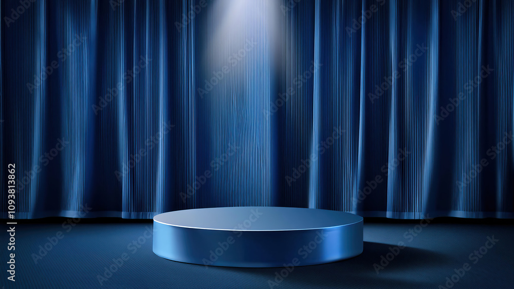 3d podium blue background and fabric curtain 3d podium blue background and fabric curtain