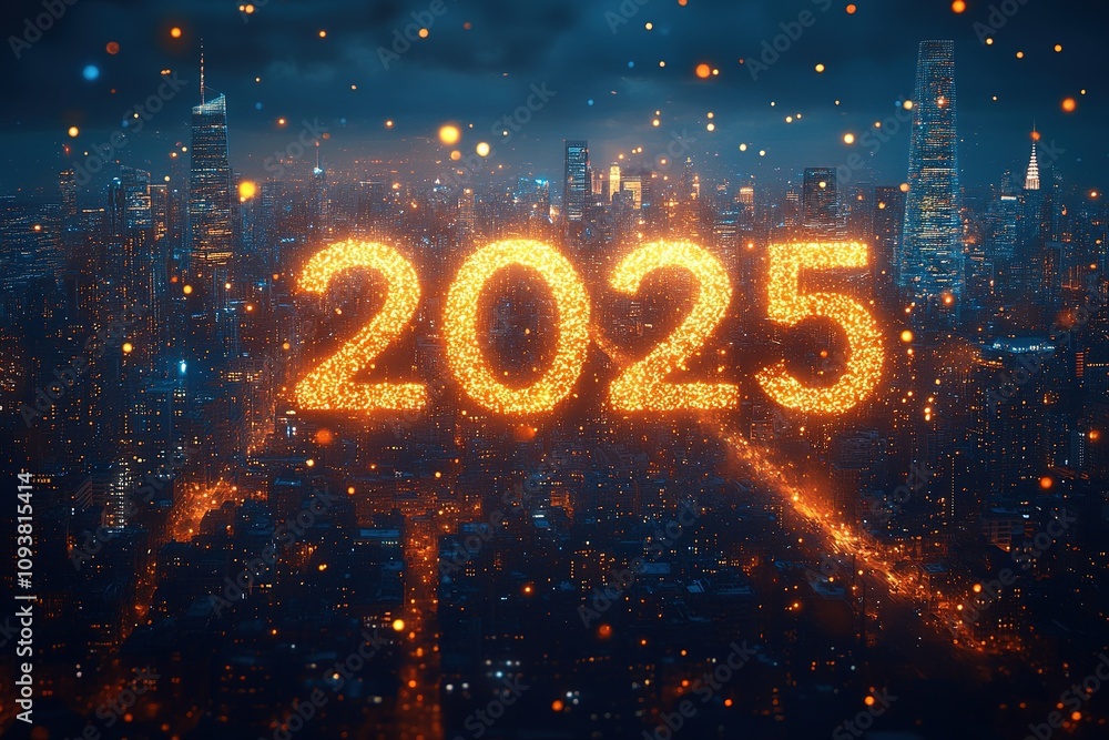 Happy New Year 2025. Burning sparkling text 2025 isolated on black background. Happy New Year 2025. Burning sparkling text 2025 isolated on black background.