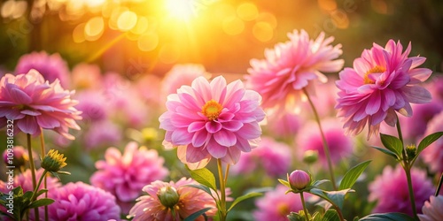 Captivating Low Light Photography of Blooming Pink Flowers Bathed in Soft Sunlight, Creating a Serene and Dreamy Atmosphere in a Garden Setting