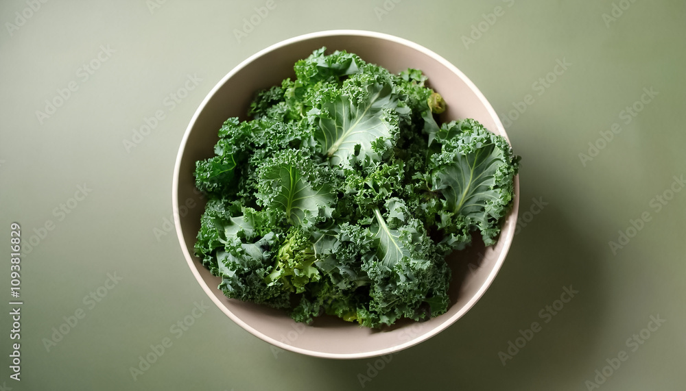 Fresh Kale in a bowl on Soft sage green background Fresh Kale in a bowl on Soft sage green background