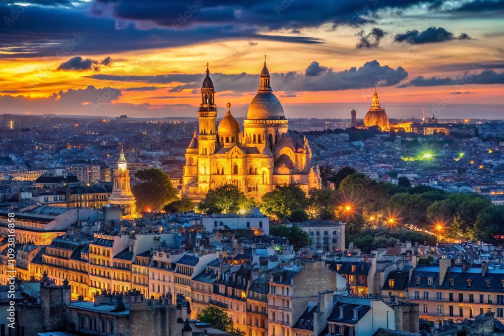 Captivating Low Light Photography of the Basilica of Sacré-Cœur from the Observation Deck with a Stunning Paris Panorama in 4K Time Lapse during the Evening Hours Captivating Low Light Photography of the Basilica of Sacré-Cœur from the Observation Deck with a Stunning Paris Panorama in 4K Time Lapse during the Evening Hours