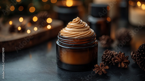 moisturizer cream jar in an amber glass bottle with a minimalist design soft natural light highlights the warm hue of the bottle symbolizing purity nourishment skincare and natural ingredients