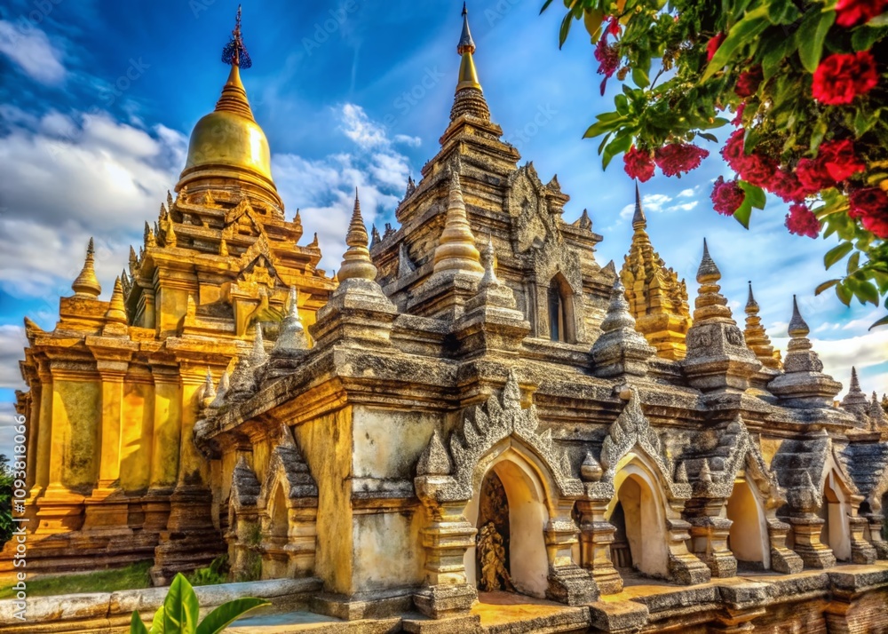 Fototapeta premium Captivating Macro Photography of NanMyin Temple in Inwa Ava, Myanmar, Showcasing Intricate Architectural Details and Rich Historical Textures in Stunning Close-Up Views