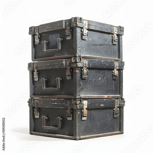 stacked equipment cases at event venue highlighted by white, png