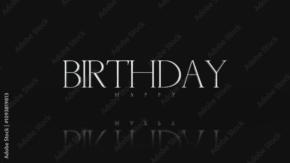 A sleek and stylish birthday card with a mirrored surface reflects the shiny metal letters that spell out Happy Birthday in a modern font on a black background A sleek and stylish birthday card with a mirrored surface reflects the shiny metal letters that spell out Happy Birthday in a modern font on a black background
