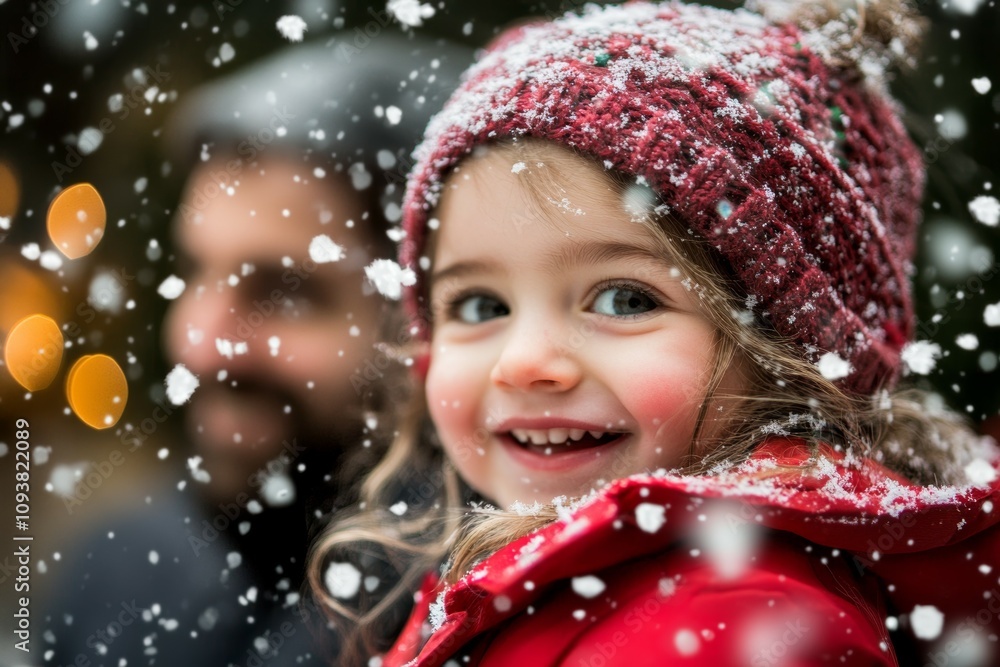 Smiling caucasian young girl enjoying snowfall in winter wonderland Smiling caucasian young girl enjoying snowfall in winter wonderland