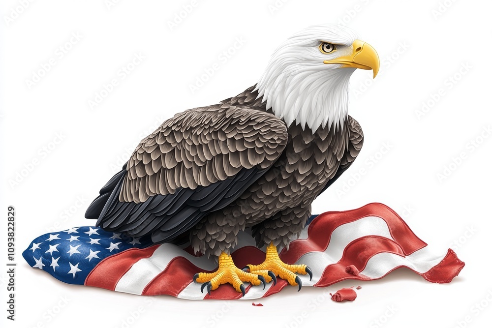 Obraz premium A patriotic depiction of an American eagle with the U.S. flag draped in the background