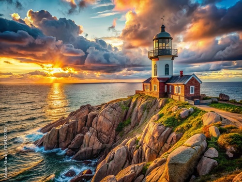 Captivating Portrait of Kullaberg Lighthouse in Sweden, Surrounded by Scenic Coastal Landscapes and Vibrant Skies, Perfect for Travel and Nature Enthusiasts photo