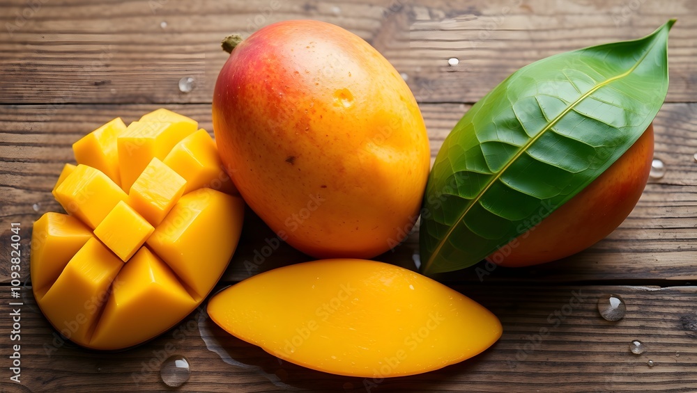 Juicy mangoes, ready to eat. Sweet and vibrant colors! Juicy mangoes, ready to eat. Sweet and vibrant colors!