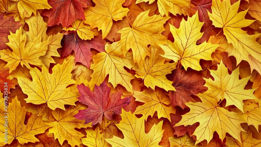 Colorful autumn leaves in rich shades of red and yellow covering the ground in a serene natural setting Colorful autumn leaves in rich shades of red and yellow covering the ground in a serene natural setting