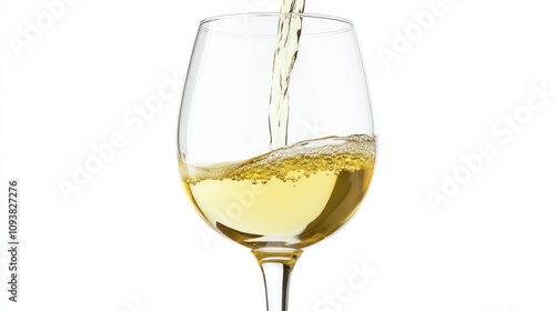 Pouring White Wine into a Glass with Bubbles, Capturing the Refreshing Elegance of Beverage Moments and Celebrations in a Bright, Soft Light Environment