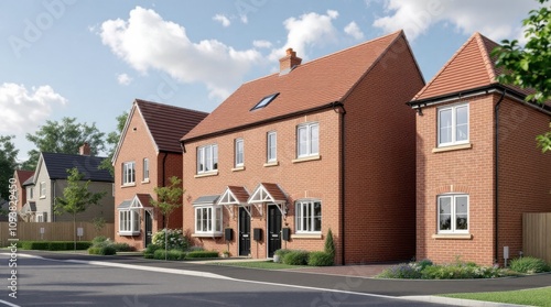 New Residential Development of Affordable Housing in Brick Design in UK. Generative AI
