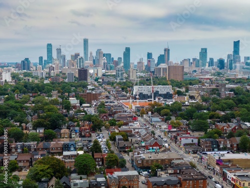 View of houses and surburbs looking towards downtown Toronto from  Midtown, Toronto, Ontario, Canada. photo