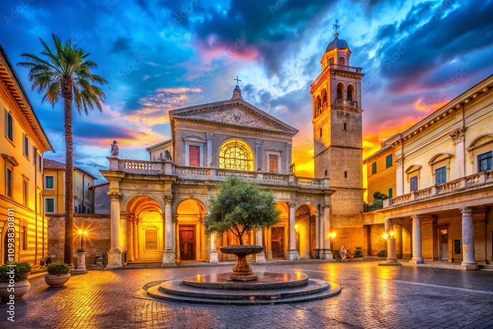 Obraz premium Captivating View of the Basilica of Santa Cecilia in Trastevere, Rome: A Stunning Blend of Historical Architecture and Serene Atmosphere in the Heart of Italy's Eternal City