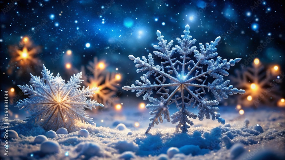 Fototapeta premium Captivating Winter Snowflake Background with Shimmering Snowflakes, Perfect for Holiday Designs and Seasonal Greetings, Evoking the Beauty of a Frosty Night Sky