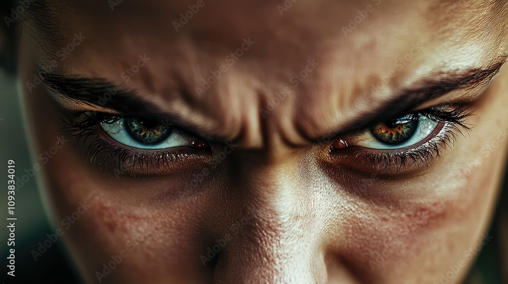 Intense Close-Up of Focused Eyes with Furrowed Brow Conveying Emotion and Determination in a Striking Portrait Composition Intense Close-Up of Focused Eyes with Furrowed Brow Conveying Emotion and Determination in a Striking Portrait Composition