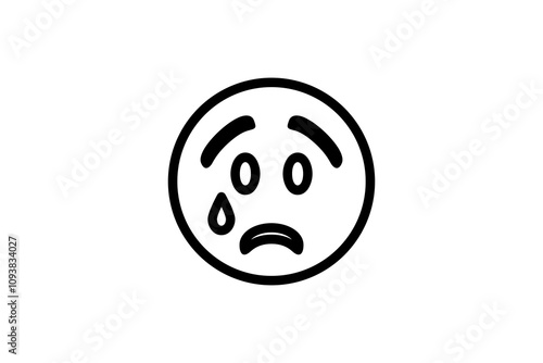 Cry face emoji. Line art emoticon vector icon