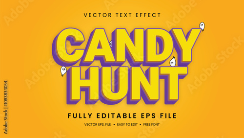 Candy Hunt  text effect  editable text style with ghost on yellow background