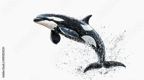 Orca killer whale watercolor vector illustration isolated on a white background for your design, black and white