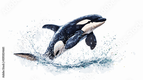 Orca killer whale watercolor vector illustration isolated on a white background for your design, black and white
