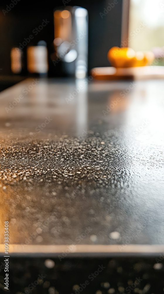 Elegant Black Kitchen Countertop with Subtle Texture and Soft Focus Background Featuring Kitchenware and Fruits for Modern Interior Design Inspiration Elegant Black Kitchen Countertop with Subtle Texture and Soft Focus Background Featuring Kitchenware and Fruits for Modern Interior Design Inspiration