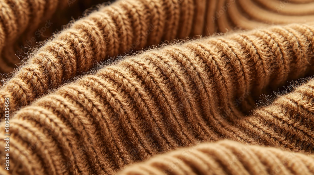 Close-Up View of Soft Brown Woolen Fabric with Textured Ripples and Warm Tones, Ideal for Fashion and Textile Industry Applications Close-Up View of Soft Brown Woolen Fabric with Textured Ripples and Warm Tones, Ideal for Fashion and Textile Industry Applications