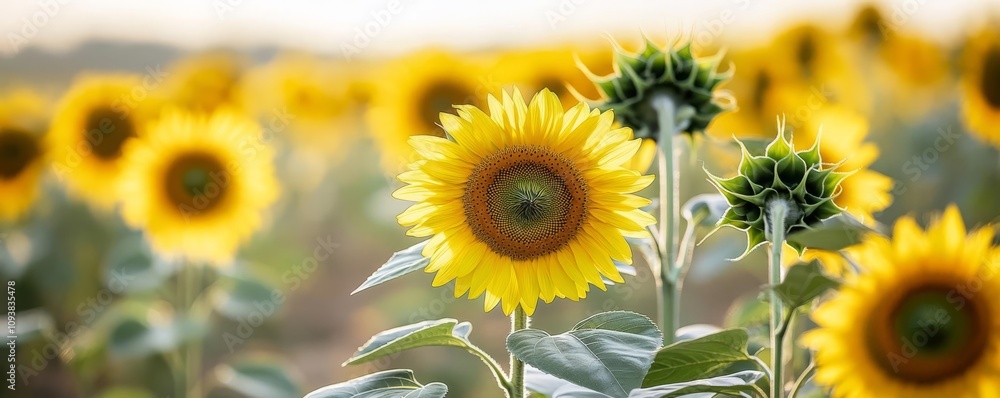 A field of sunflowers gently illuminated by sunlight at medium intensity, sunflower sunlight, vivid natural cheer A field of sunflowers gently illuminated by sunlight at medium intensity, sunflower sunlight, vivid natural cheer