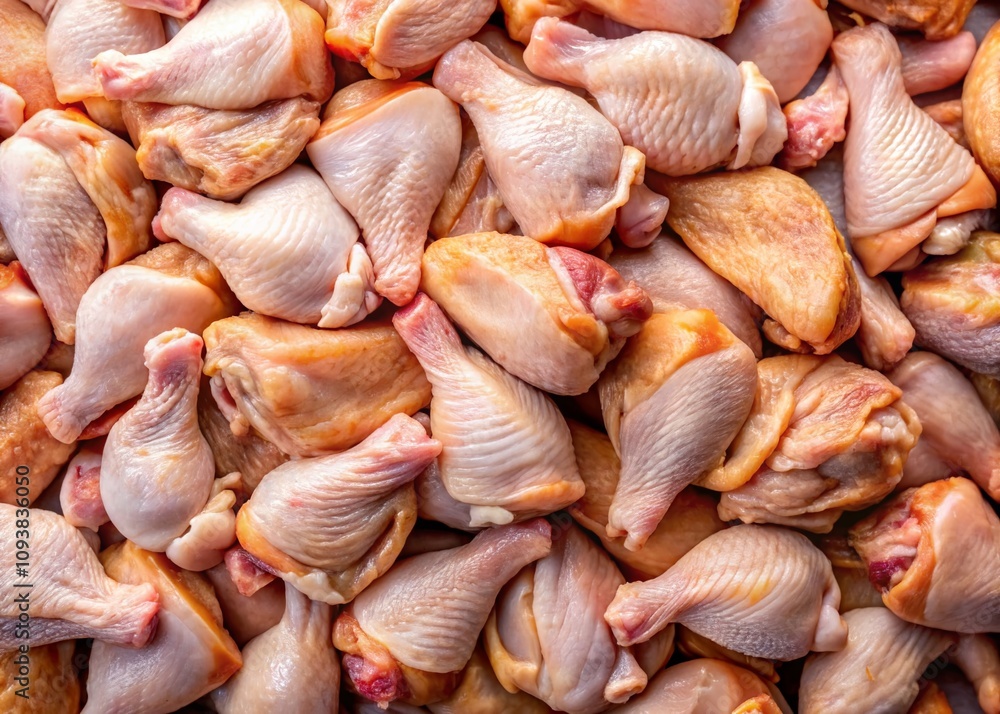 Close-Up Documentary Photography of Raw Chicken Meat Grouping as a Background, Capturing the Textures and Colors of Fresh Poultry from a Top View Perspective Close-Up Documentary Photography of Raw Chicken Meat Grouping as a Background, Capturing the Textures and Colors of Fresh Poultry from a Top View Perspective