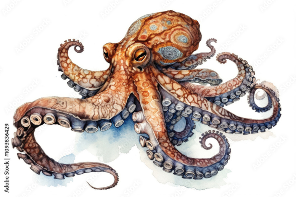 Obraz premium octopus on white background., watercolor style, G 