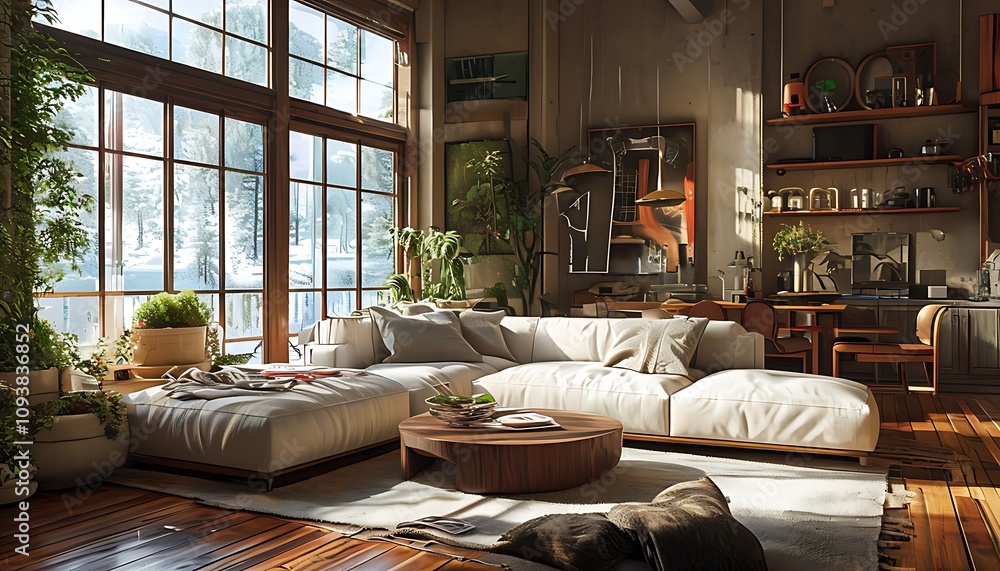 cozy living room with a modern sofa and coffee table